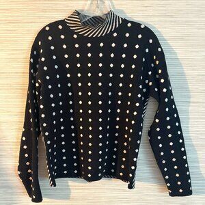 Anthropologie Ivanna Lizzie Mock Neck Polka Dot Stripe Sweater Black White